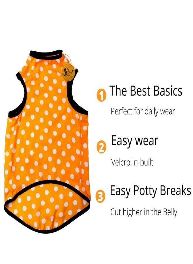 سايج سكوير تيشيرت للكلاب مطبوع عليه رسومات مربعة مميزة، تيشيرت رائج للكلاب، فائق النعومة وخفيف الوزن، ملابس مريحة وجيدة التهوية للكلاب، زي عصري (مقاس متوسط - 16 بوصة) (برتقالي منقط) - Image 5